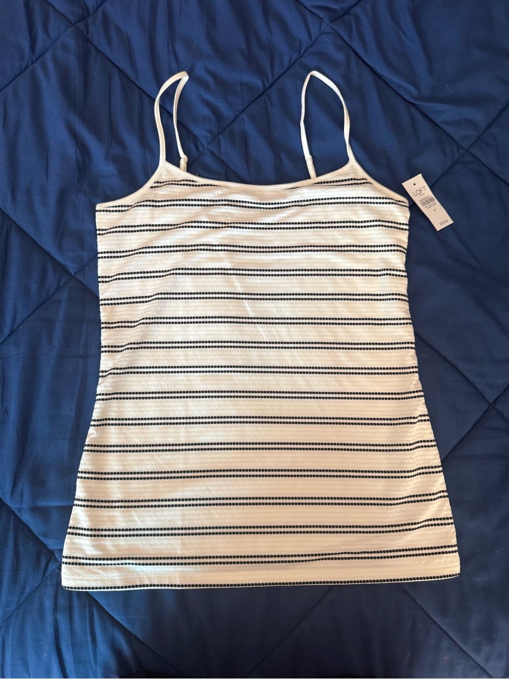 LOFT White and Black Striped Spaghetti Strap Camisole